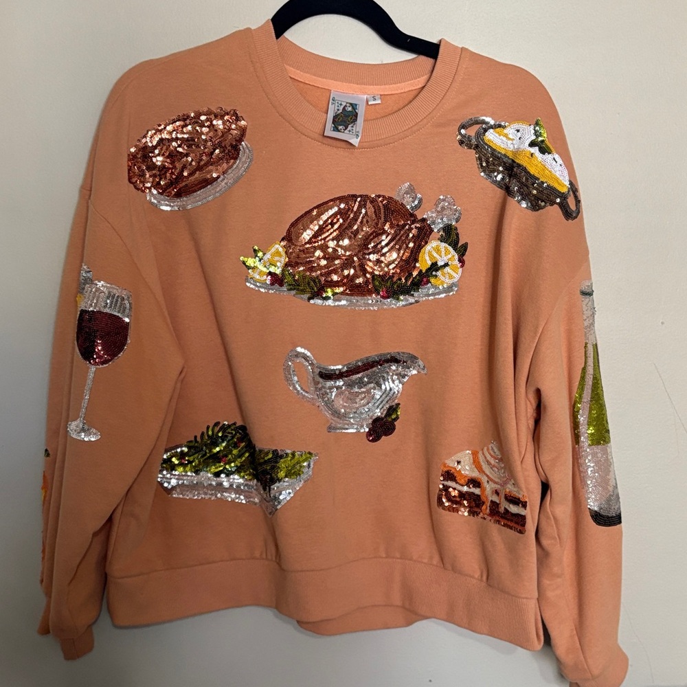 QUEEN OF SPARKLES Sequin Embellished Orange Sweater